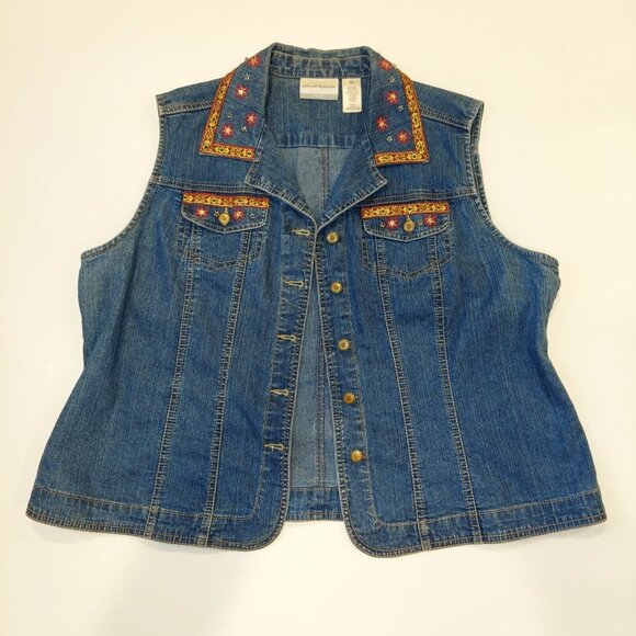 ALFRED DUNNER Jean Vest SZ 16p Embellished boho hippie retro 70's coastalgrandma - Picture 10 of 11